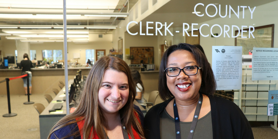 Deputy Clerk-Recorder Julianne Goble, left, and Deputy Clerk-Recorder Jamila Brown, right.