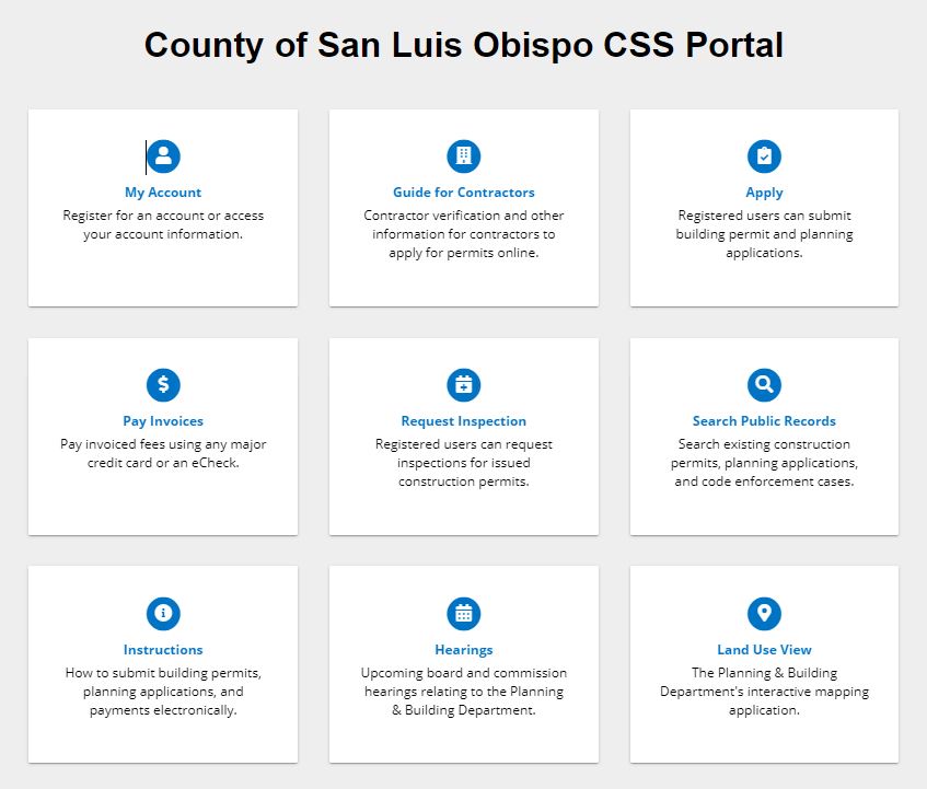 Preview of Public Information and Permit Processing Online Services (CSS Portal)