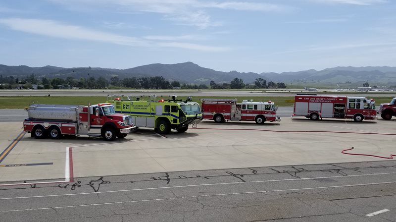 Emergency response vehicles on duty at the Airport Preparedness Drill
