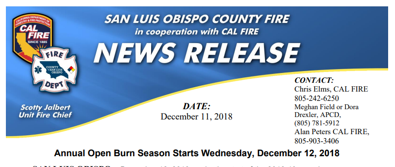  Click to view article, Annual Open Burn Season Starts December 12