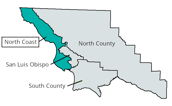 map of SLO County, with North Coast region highlighted