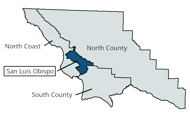 map of SLO County, with San Luis Obispo region highlighted