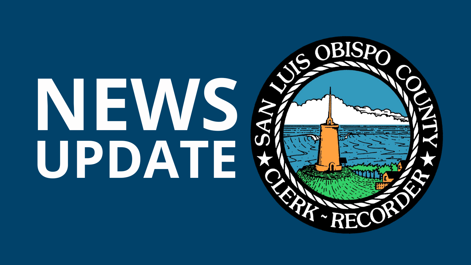 Text that says News Update next to the official Clerk-Recorder seal