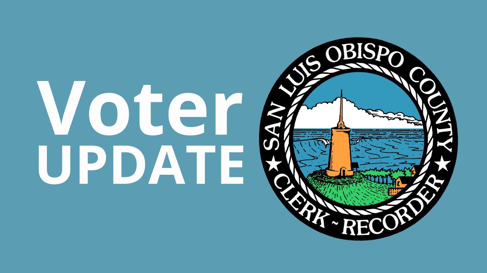 Text that says Voter Update next to the official Clerk-Recorder seal