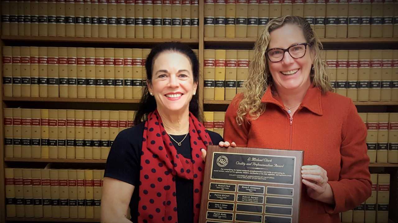 Deputy County Counsel Debra Barringer, right, poses with Chief Deputy County Counsel Nina Negranti