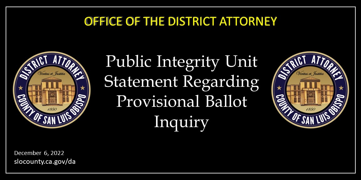 District Attorney Public Integrity Unit Statement Regarding Provisional Ballot Inquiry