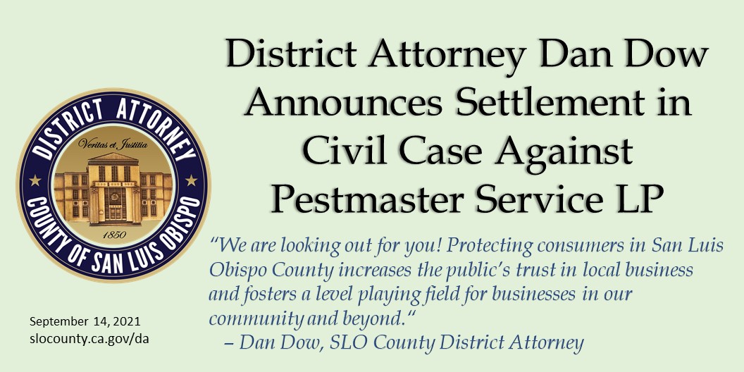 DA Dan Dow Announces Settlement in Consumer Protection Case Against Pestmaster Service LP