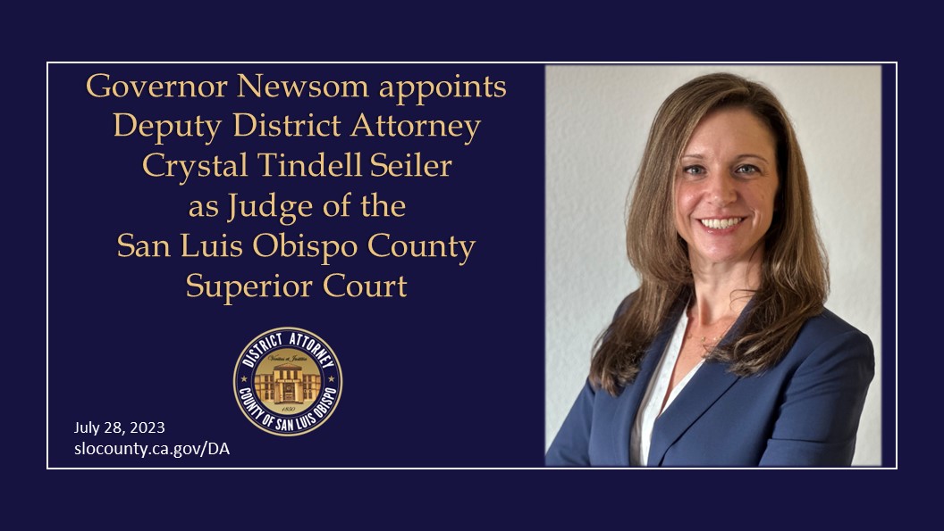 Governor Newsom appoints Deputy District Attorney Crystal Tindell Seiler as Judge of the  San Luis Obispo County Superior Court