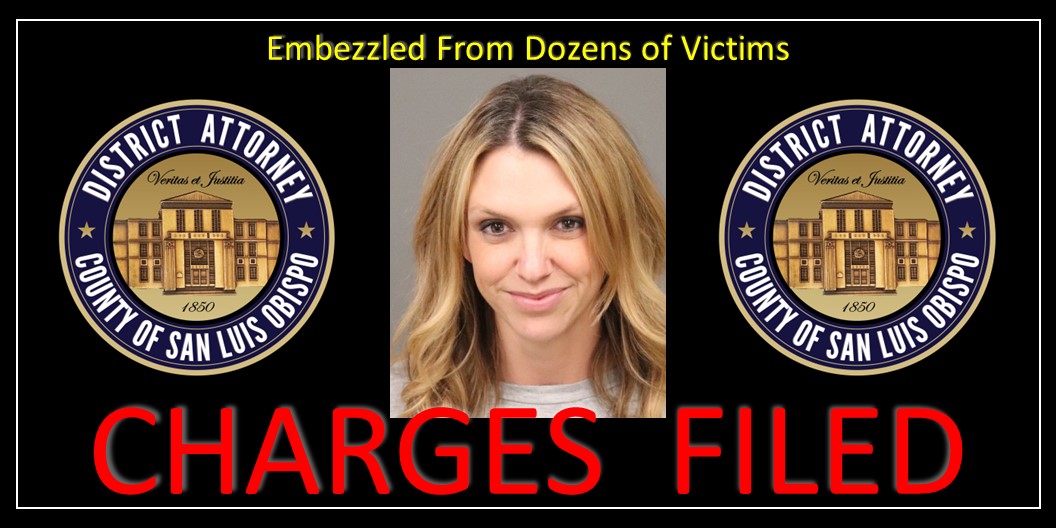 Booking Photo 07/10/2022: Marissa Nicole Hudson (DOB 11/04/1986) Click to view article, Atascadero woman arraigned on 58 felony counts of embezzlement, grand theft, and insurance fraud in excess of $500,000 in total losses to the many victims 