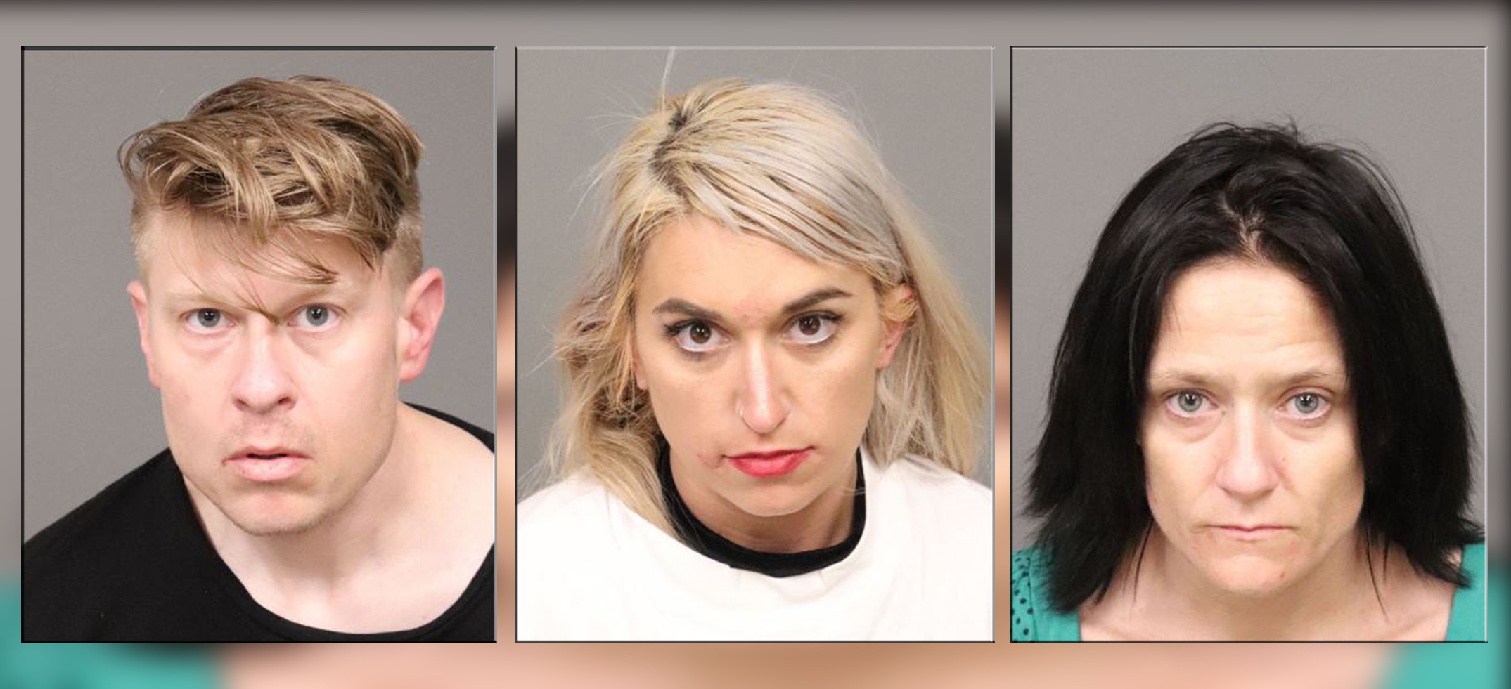 Shawn Matthew Luhm (left, DOB 3/4/1983) Kayla Anne Luhm (center, DOB 6/21/89) and Melissa Dawn Currie (right, DOB 10/11/1984).  Booking photos taken 5/14/2021.