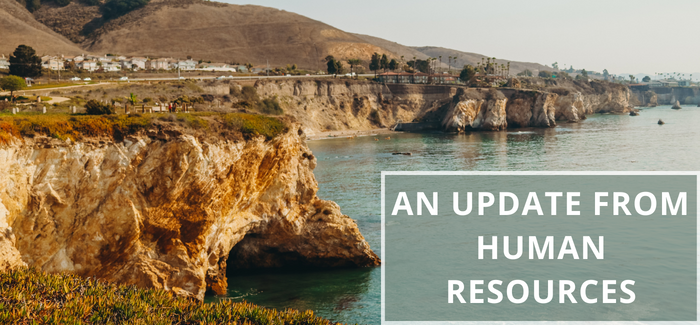 Cliffside beach with title An Update from Human Resources