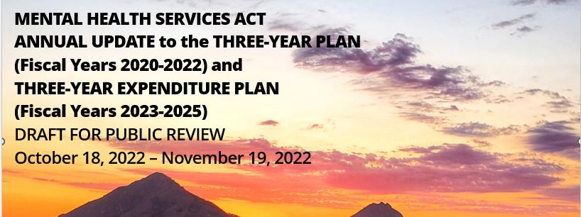 Cover of MHSA Annual Update featuring text and image of sunset over Cerro San Luis and Bishop Peak. Click to view article, Mental Health Services Act DRAFT Annual Update Posted for 30-Day Review
