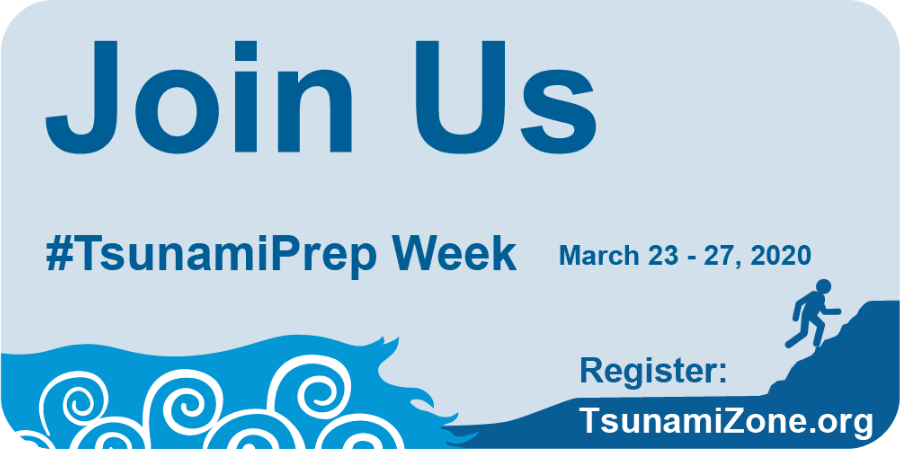 Tsunami preparedness week March 23-27 banner. Register at TsunamiZone.org