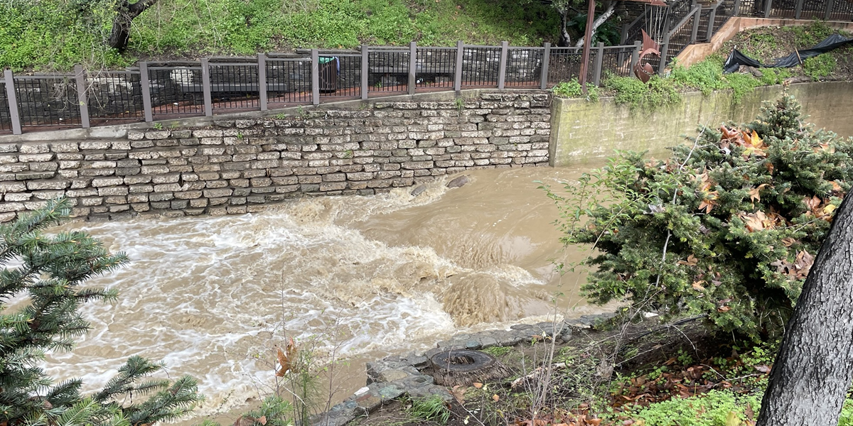 Overflowing Creek in San Luis Obispo Click to view article, Storm Update 1/10/2023