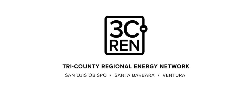 Black and white logo saying 3C-REN Tri-County Regional Energy Network San Luis Obispo, Santa Barbara, Ventura