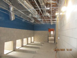 Interior paint and t-bar ceiling grid at interior kennel wards.
