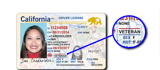 CA Driver License with veteran designation Click to view article, Veterans can now add their veteran status to their CA Driver License 