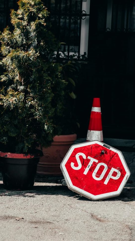 Traffic Cone and Stop Sign