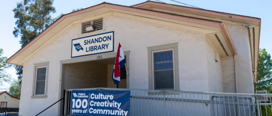 An outside view of the Shandon Library where the new tool lending library will be hosted. Click to view article, Shandon Library to Unveil New Tool Lending Library  at Earth Day Event