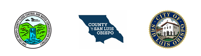 Logos of SLO County Flood Control and Water Conservation District, SLO County, and SLO City