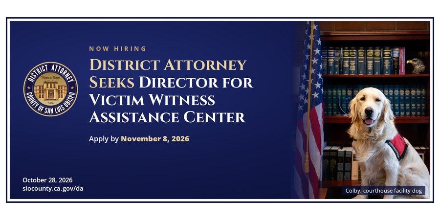 District Attorney Seeks Director for Christopher G. Money Victim Witness Assistance Center, Apply by November 8, 2026.