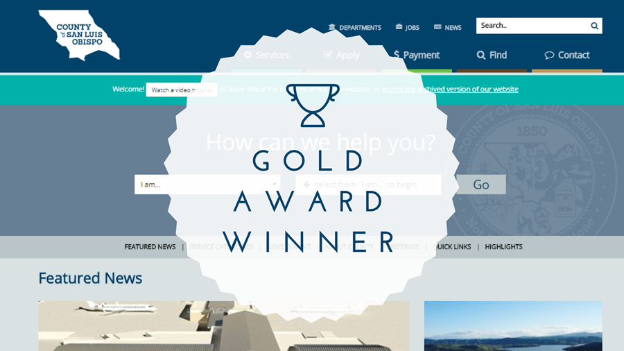 County's new website wins international gold award.