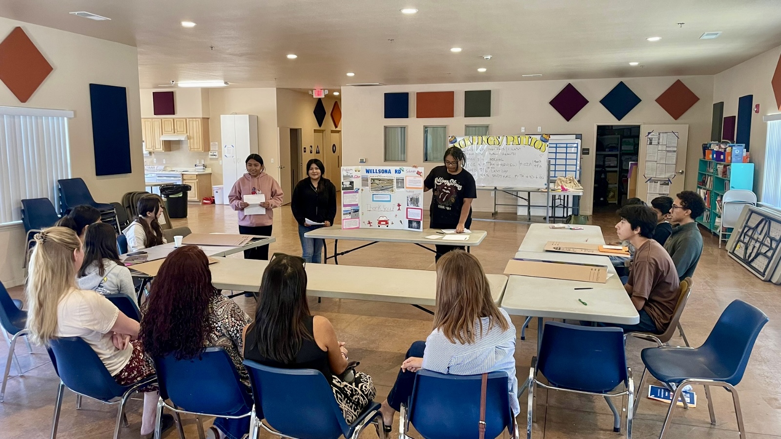 Teens presenting photo voice board to fellow participants.