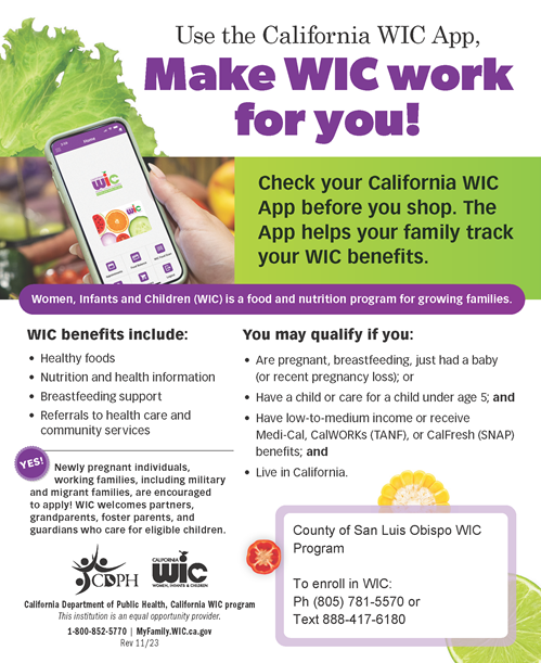 Woman holding a cell phone with the California WIC App