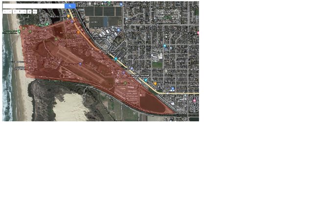 Map of the area under evacuation order at Oceano Lagoon Click to view article, Evacuation Order Issued for Residents Near Oceano Lagoon