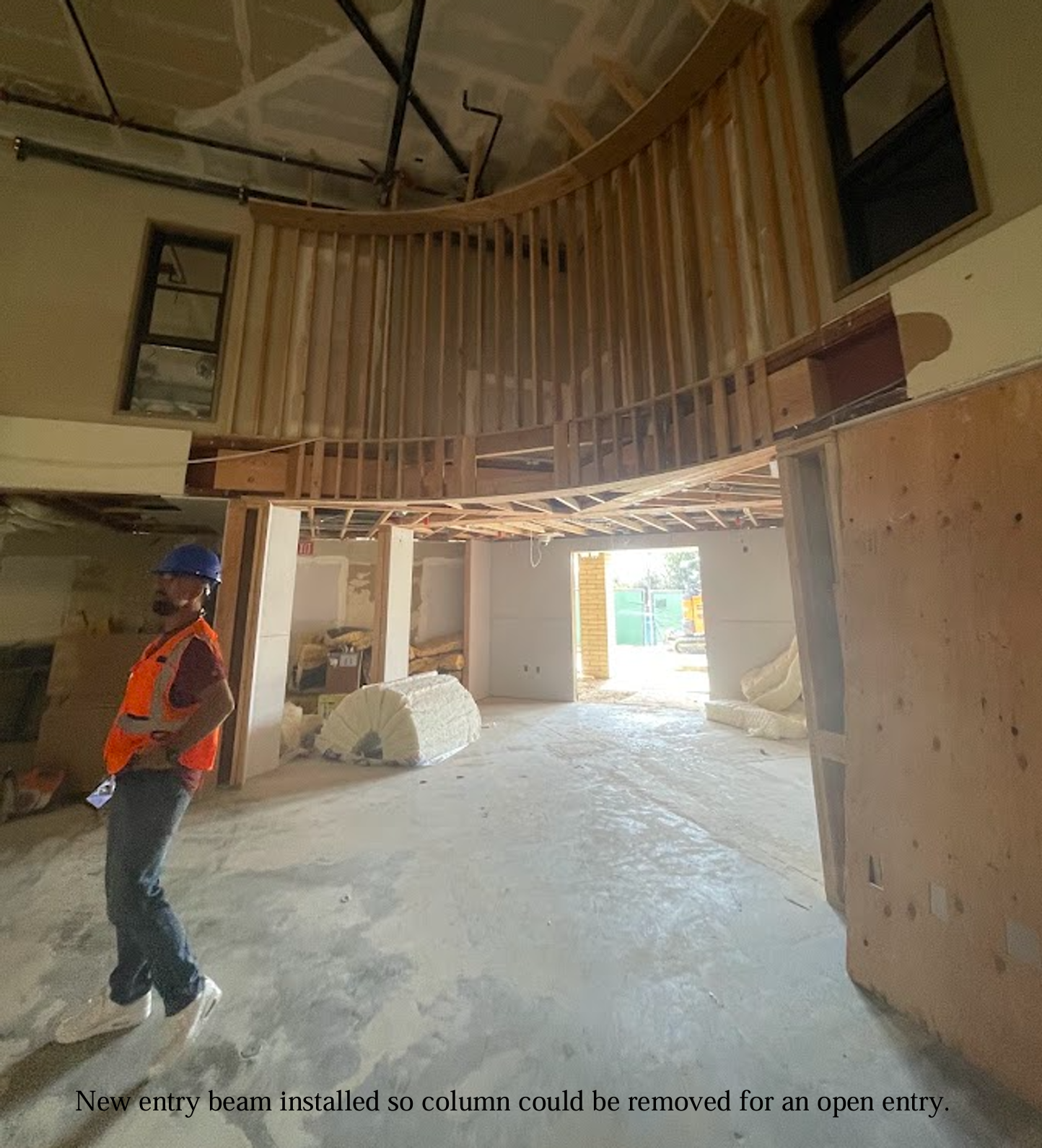 New entry beam installed so column could be removed for an open entry.