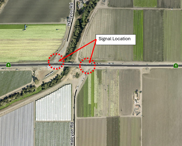 Halcyon Road two intersections circled in red to show the location of the project