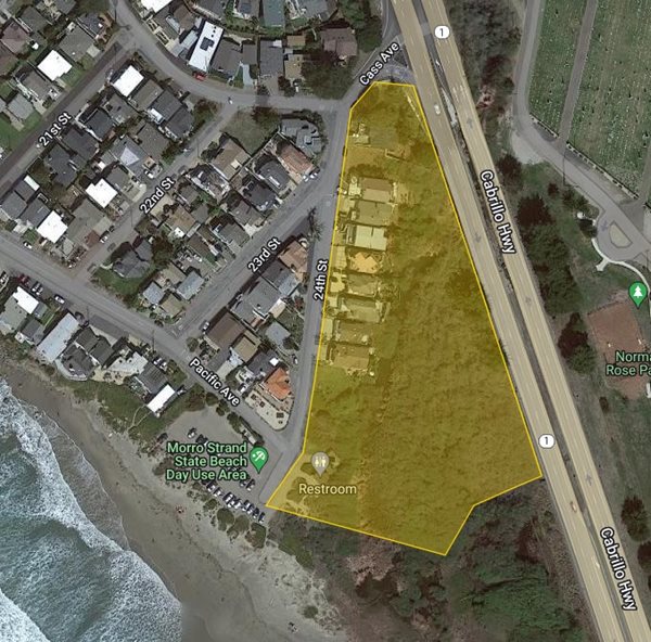 Map in yellow of area in Cayucos under evacuation warning