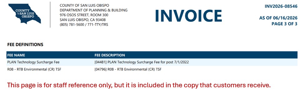 picture of invoice for staff use only