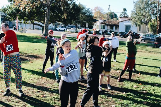 Participants stretching at Reindeer Run