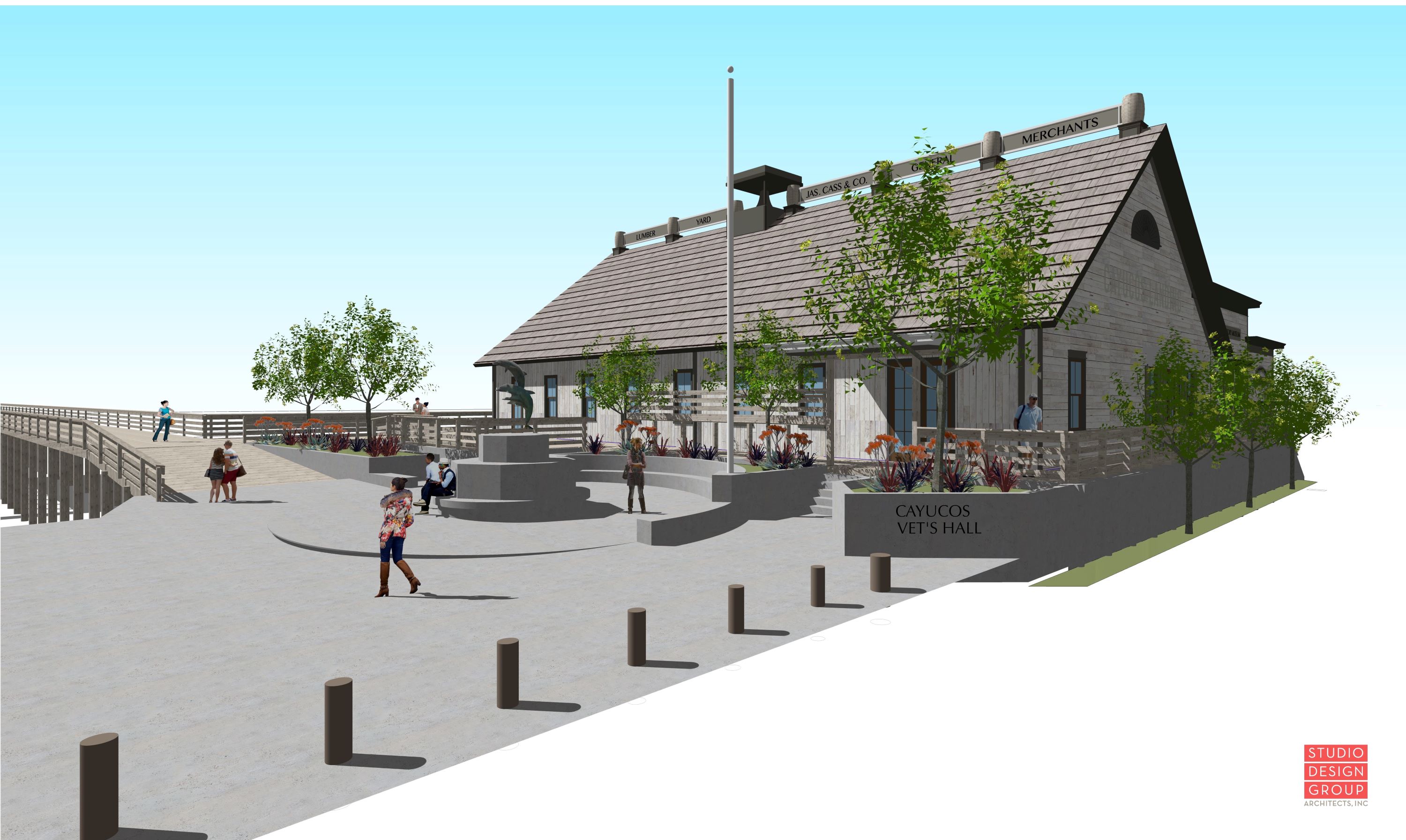 Rendering of a building with people